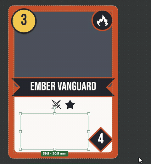 Ein Doppelklick auf den Text, dann fügt die Eingabe Angriff: {St und Enter das Feld Stärke ein, {sw und Enter das Schwert-Icon; die Karte zeigt die Zahl und das Icon
